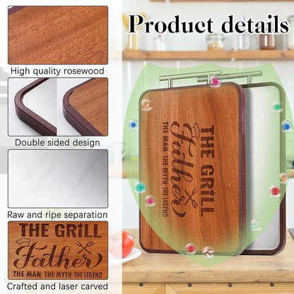 Gift for Dad- Grill Cutting Board Double Sided Wood&Titanium Cutting Boards Engraved Charcuterie Board Unique Gifts from Daughter Son (Dad)