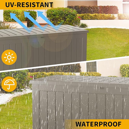 200 Gallon Outdoor Deck Box, Lockable Waterproof Outdoor Storage Boxes For Garden Tools,Indoor Cushions,Accessories Outside Storage Resin Weatherproof Container, Gray