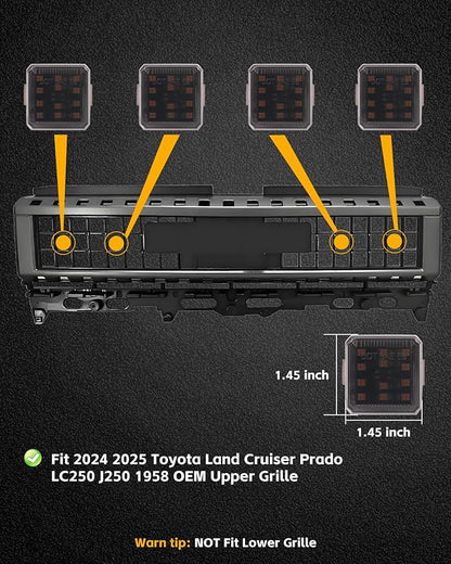 4 Pcs Grille Lights for 2024 2025 Toyo-ta Land Cruiser Prado LC250 J250, LED Upgrade Grille Lights, Amber Light
