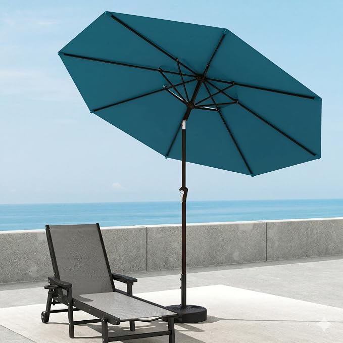 10FT Patio Umbrella, 2 Tier Outdoor Table Umbrella, Large Vented Market Umbrellas with Push Button Tilt and Crank, 8 Sturdy Ribs for Backyard, Deck, Pool, UPF50+ UV Protection