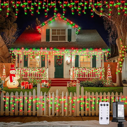 JMEXSUSS 400 LED 38.8ft Red and Green Christmas Icicle Lights Outdoor | Icicle Lights Plug in, Hanging Outdoor Indoor for Christmas House Party Holiday Decorations
