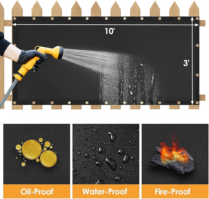 3'x10' Fireproof Heat Shield for Wall Behind Grill Protect Deck Fence from Grill Heat, Heat Shield for Wood Stove, Stove Wall Protector Fridge, BBQ Grill Mat Accessories Compatible with Blackstone