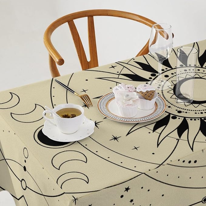 Vintage Tarot Moon Sun Tablecloth Moon Phase Star Galaxy Space Esoteric Astrology Table Cloth Water Resistant Wipeable Table Cover for Farmhouse Picnic Party Holiday Kitchen Dinner Table 55"x75"