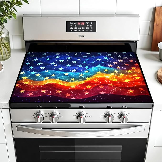 Multi-Design Stove Cover for Glass/Electric Stoves - 3-in-1 Heat-Resistant Protector Mat, Non-Slip Drying Rack 28"x20" (Star Ocean)