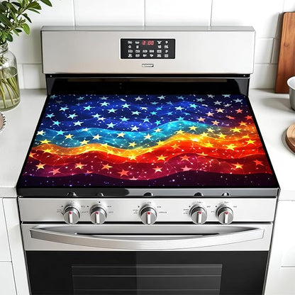 Multi-Design Stove Cover for Glass/Electric Stoves - 3-in-1 Heat-Resistant Protector Mat, Non-Slip Drying Rack 28"x20" (Star Ocean)