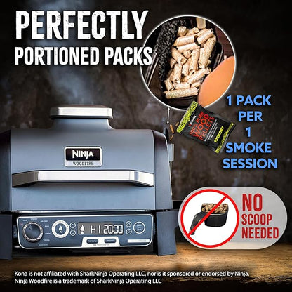 Kona Wood Pellets Intended for Ninja Woodfire Grill, 12 Stay-Fresh Smoke Pods (4 Flavors) - Sealed Single-Use Pouches for No-Mess Smoking Sessions