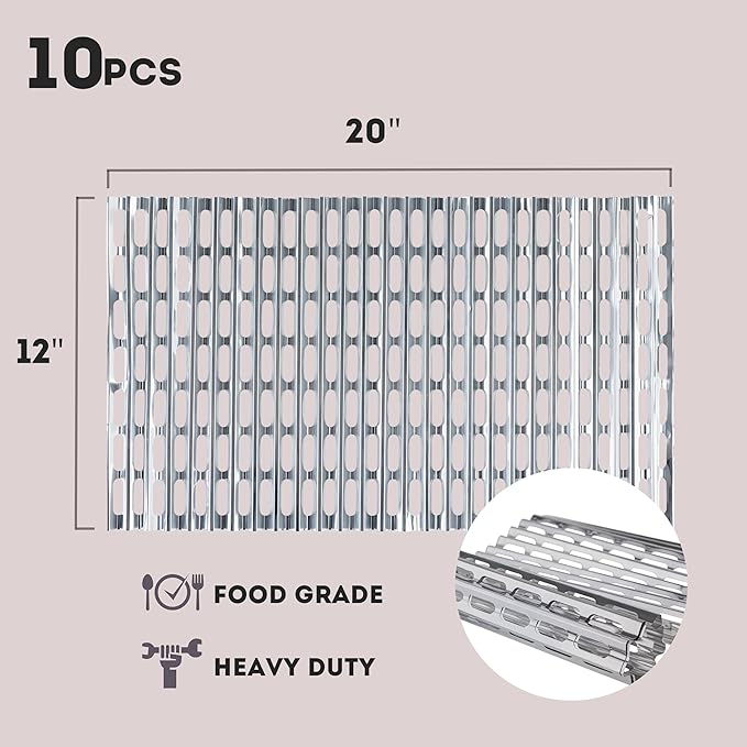 Disposable Aluminum Grill Liners & Grill Toppers | Heavy-Duty, Tear & Heat Resistant BBQ Foil Sheets | Perfect for Public Park Grills, Outdoor BBQ, Camping & Tailgating | 12 x 20 Size, 10-Pack