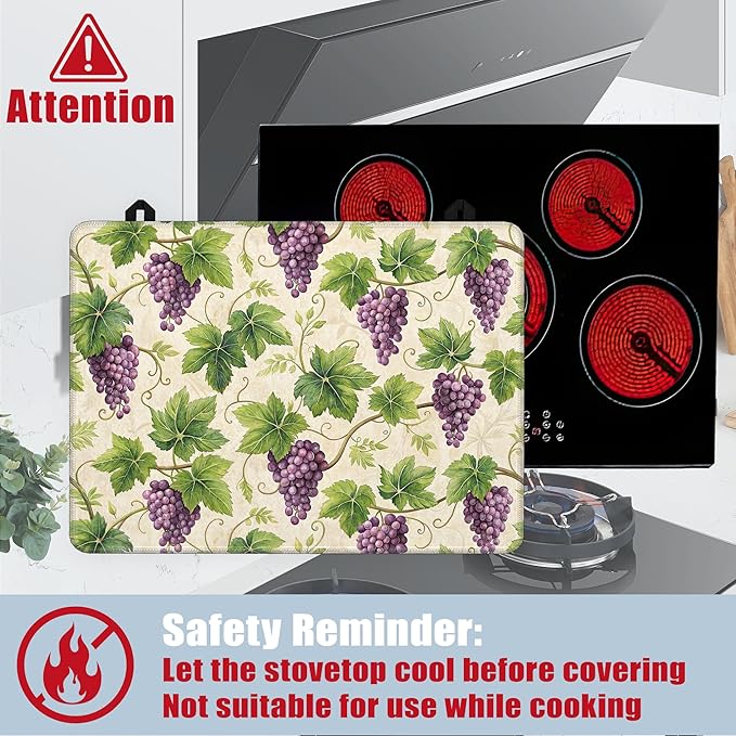 Stove Top Covers for Electric Stove,Purple Grape Flat Top Stove Cover,Watercolor Summer Fruit Heat Resistant Glass Top Stove Cover Protector Anti-Slip Range Covers, 28 x 20 Inch