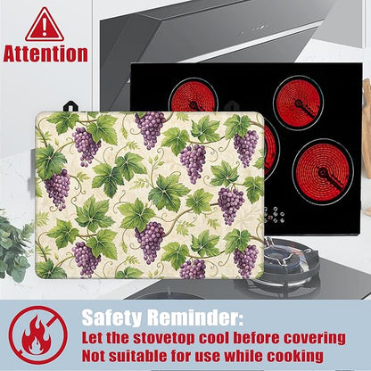 Stove Top Covers for Electric Stove,Purple Grape Flat Top Stove Cover,Watercolor Summer Fruit Heat Resistant Glass Top Stove Cover Protector Anti-Slip Range Covers, 28 x 20 Inch