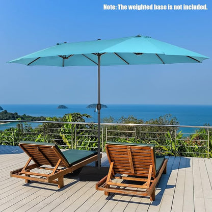 Tangkula 15Ft Double-Sided Patio Umbrella, Outdoor Extra Large Umbrella W/Hand-Crank System & Air Vents, Market Twin Umbrella W/ 12-Rib Sturdy Metal Frame for Poolside, Garden Backyard (Turquoise)