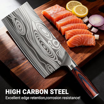 Meat Cleaver Knife Ultra Sharp Kitchen Knife 8 Inch, High Carbon Stainless Steel Butcher Knife with Wooden Handle, Chinese Cleaver for Meat Cutting Vegetable Slicing Perfect Birthday Gifts