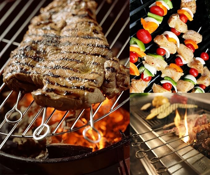 8 Inch Metal Kabob Skewers, BBQ Skewers,Reusable Stainless Steel Barbecue Skewer Sticks for Grilling Kebob Meat Chicken Vegetable Appetiser,Pack of 30 (8 inch Skewers 30P)