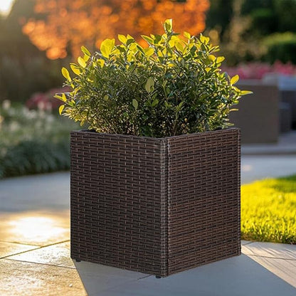 SUNNYPARK Gray Square Planter Box Rattan for Outdoors 17x17x18inch | All-Weather, Handmade PE Rattan, Removable Liner, Indoor Outdoor, Patio Porch Garden, Modern Design for Plants Flowers