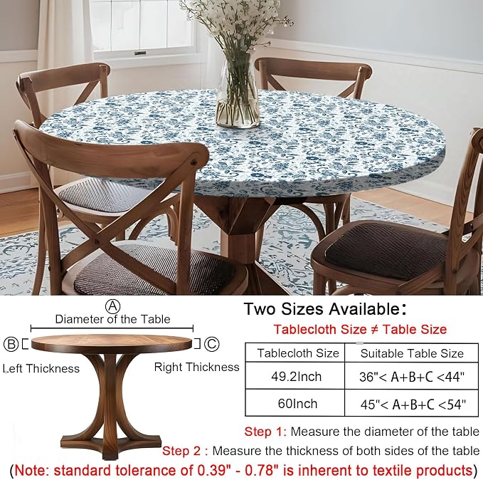 opstellen Fitted Round Tableclothes Drawstring Water Proof Table Cloth Polyester Indoor Outdoor Circular Covers for 36-44in Table Household Organization Gifts Patio Picnic Camping Festival Gadgets