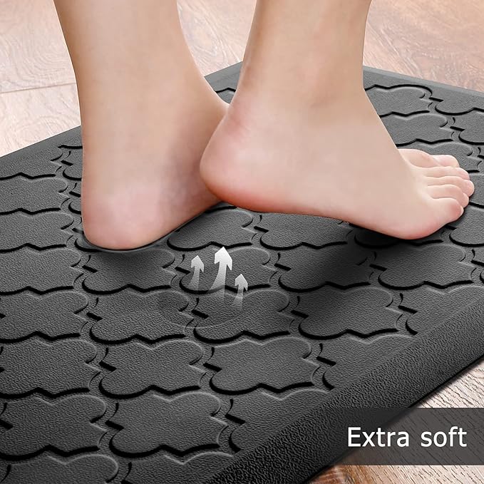 Kitchen Mat [2 PCS] Cushioned Anti-Fatigue Floor Mat Water Resistant Non-Skid Kitchen Mats and Rugs Ergonomic Comfort Foam Kitchen Rugs Standing Mat for Floor Office Sink (Black,20"x30"+20"x47")