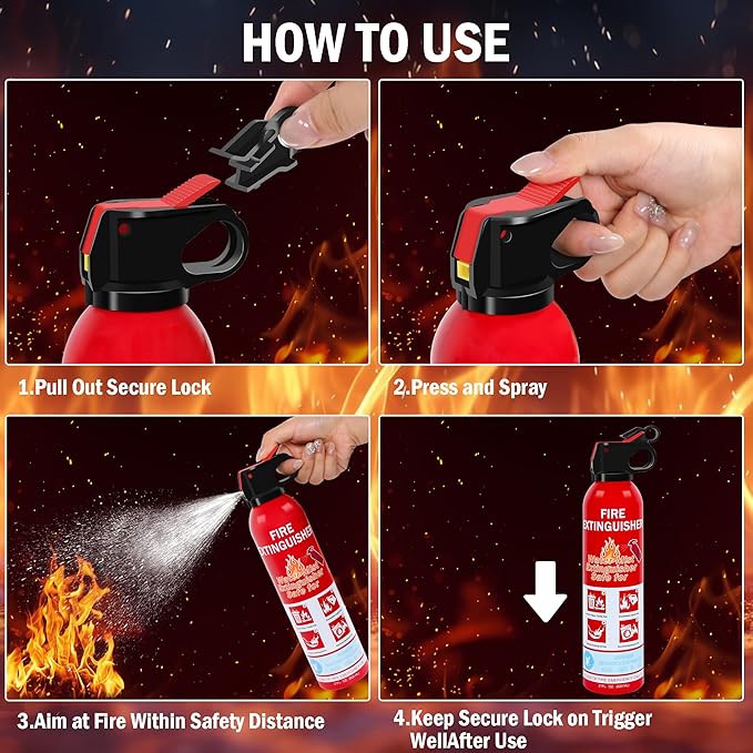 4-Pack Home Fire Extinguisher with Wall Mount, Portable A B C K Class Household Fire Extinguisher for Kitchen, House, Boat & Car, Non-Toxic, Anti-Re-Ignition & Easy Clean
