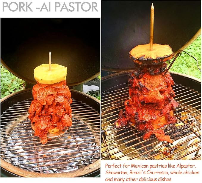 Vertical Skewer Grill - Stainless Removable Vertical Brazilian Barbecue Grilling Rack Meat Spit - Perfect for Steak, Whole Chickens, Whole Fish, Large Meat, 2Pack