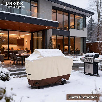 58 inch Grill Cover for Outdoor Grill, Gas Grill Covers Heavy Duty Waterproof Suitable for Weber Genesis 2, All Weather Protection BBQ Cover 58" L x 24" W x 46" H Beige and Brown