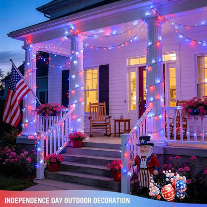 4 Pack Red White and Blue Lights, 50 LEDs 16.5ft 4th of July Lights Battery Operated, Green Wire Battery Powered Twinkle Lights for Tree Wreath Christmas Independence Day Decorations