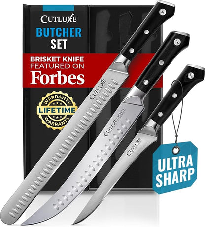 Cutluxe Butcher Knife Set – BBQ Brisket, Breaking & Boning Knife – Slicing Carving Knife Set for Meat Cutting, Ultra Sharp German Steel, Full Tang, Ergonomic Handles, Grilling Gifts for Men