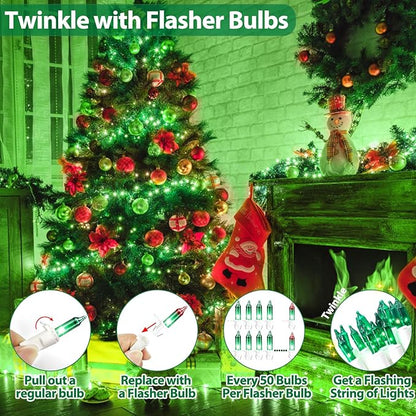 Green Christmas Lights, Green String Lights 25FT 100 Incandescent Bulbs Green Lights with White Wire for Christmas Tree, Garland, Indoor & Outdoor St Patricks Day Decoration