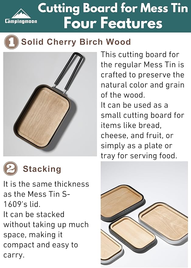 CAMPINGMOON Mess Tin Cutting Board 7.2'' x 4.8'' Wooden Cooking Cutting Plate Coaster Pot Holder YM-2013