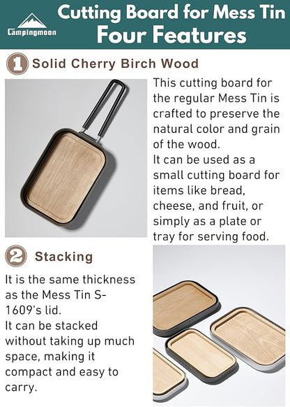 CAMPINGMOON Mess Tin Cutting Board 7.2'' x 4.8'' Wooden Cooking Cutting Plate Coaster Pot Holder YM-2013