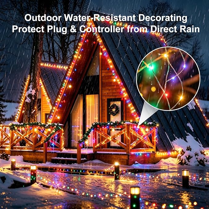 Outdoor String Lights 197ft 1000 LED Multicolor Silver Copper Wire Fairy Lights with Remote Listed Plug-in Christmas Lights 8 Modes Low Voltage Twinkle Lights for Garden Patio Yard Tree Wedding Party