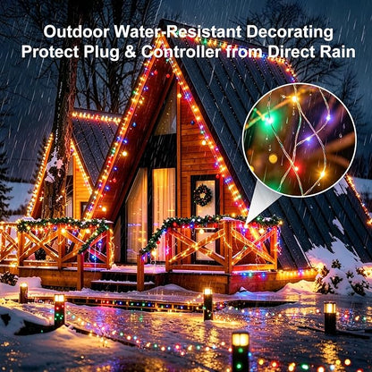Outdoor String Lights 197ft 1000 LED Multicolor Silver Copper Wire Fairy Lights with Remote Listed Plug-in Christmas Lights 8 Modes Low Voltage Twinkle Lights for Garden Patio Yard Tree Wedding Party