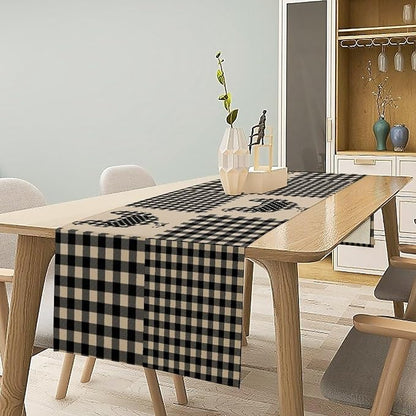 Farm Animal Chicken Hen Black White Buffalo Plaid Check Table Runner, Farmhouse Chick Table Decoration Home Kitchen Dining Indoor Holiday Farmhouse Decor 13x70 Inch