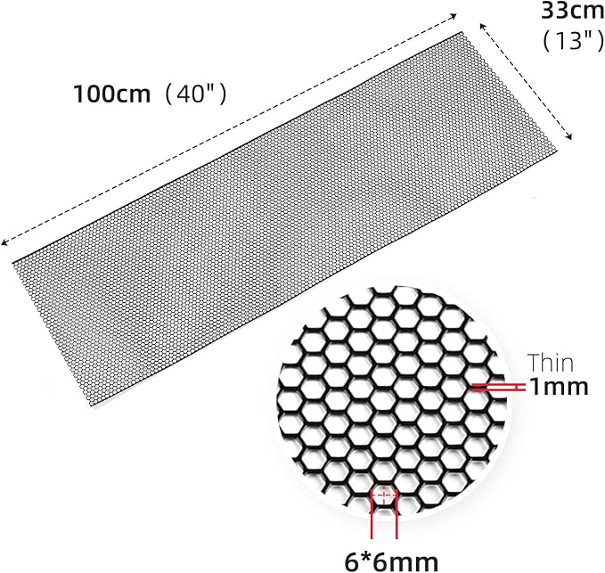 AggAuto Universal 40"x13" Car Grill Mesh Honeycomb 6mm Spacing 1mm Black | Aluminum Alloy Automotive Grille Insert Bumper, One of the Most Multifunctional Shape Grids 100x33cm
