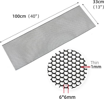 AggAuto Universal 40"x13" Car Grill Mesh Honeycomb 6mm Spacing 1mm Black | Aluminum Alloy Automotive Grille Insert Bumper, One of the Most Multifunctional Shape Grids 100x33cm