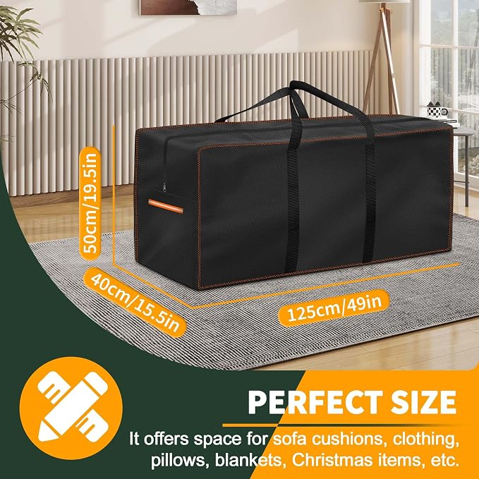 Enzeno Outdoor Cushion Storage Bag,Patio Furniture Cushion Storage Bag with Reflective Strips,420D Garden Cushion Organizer Covers with Zipper and Handles,49"Lx15.5"Wx19.5"H