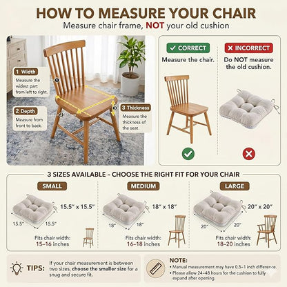 BETU Chair Cushions for Dining Chairs,3.5" Thick Kitchen Table Chair Pads with Ties,Non Slip Backing and Covers,Seat Cushion for Dining Room,Bar,Patio Chairs,18"X18"X3.5"