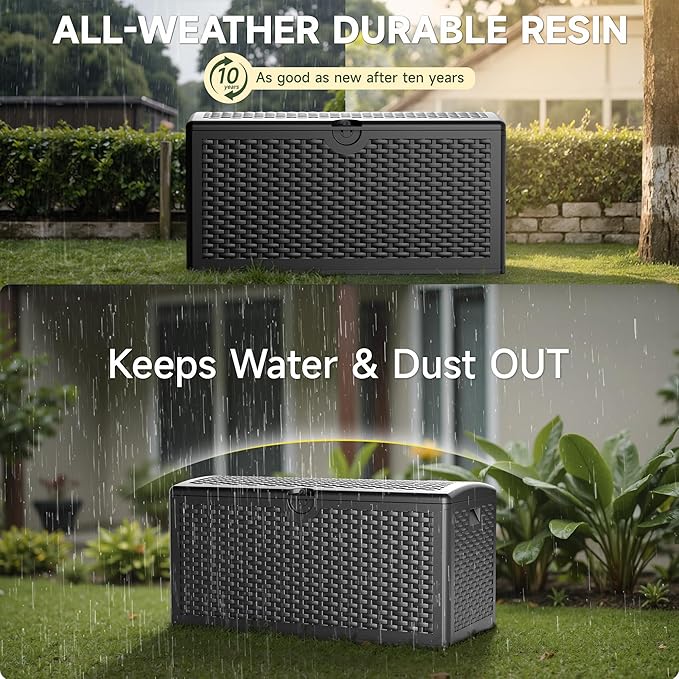 80 Gallon Deck Box, Lockable & Waterproof Resin, UV Resistant Storage Box for Patio, Garden, Pool, Black