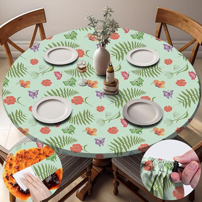 opstellen Fitted Round Tablecloth Waterproof Table Cloth Vinyl Indoor Outdoor Circle Coffee Cover for 36-44" Tables Dining Kitchen Home Gear Gifts Summer Fall Patio Picnic Camping Vacation Supplies