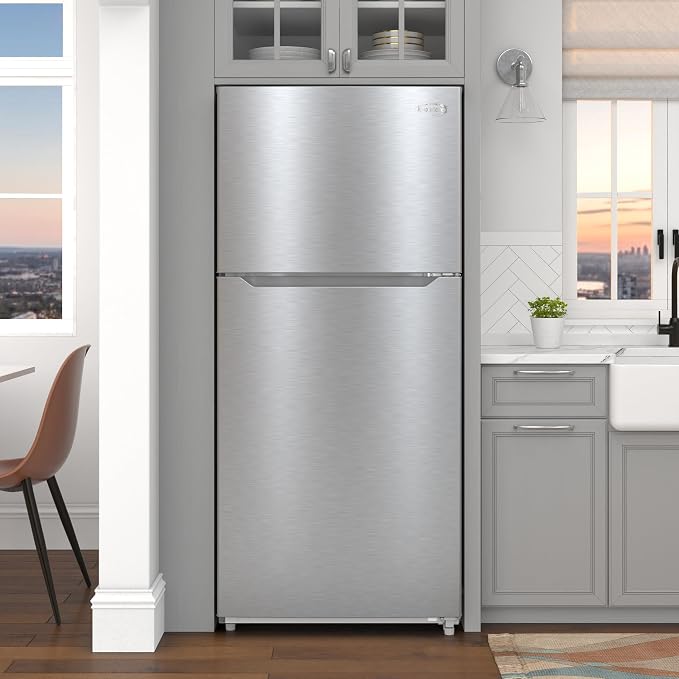 KoolMore 30 Inch 18 Cu Ft Top Freezer Refrigerator, Stainless Steel, Freestanding Full Size Fridge Freezer for Home Kitchen or Garage