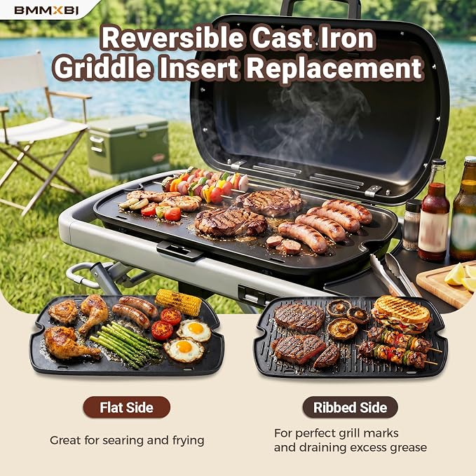 Cast Iron Griddle with Carry Bag for Weber Traveler Grill 9010001 9020001 | 7034 Griddle Insert Replacement Parts for Weber Traveler Portable Grill 9030001 9013001 9011701 Flat Top Griddle Accessories