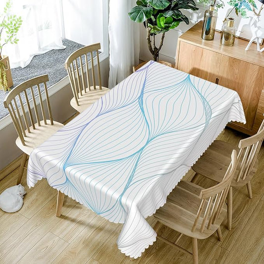 Blue Violet Striped Tablecloth Waterproof Abstract Modern Wave Stripes Washable Wrinkle Free Spill Proof Decorative Table Cover for Dining Table Farmhouse Kitchen Restaurant 70x140 Inch