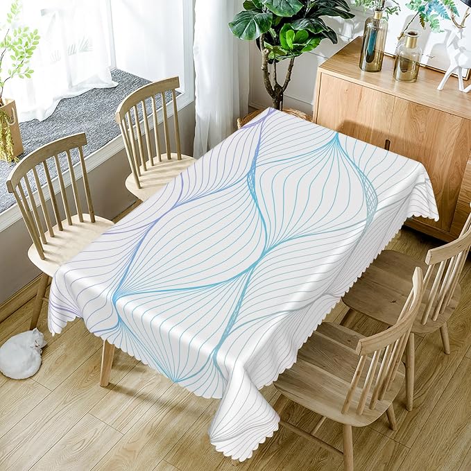 Blue Violet Striped Tablecloth Waterproof Abstract Modern Wave Stripes Washable Wrinkle Free Spill Proof Decorative Table Cover for Dining Table Farmhouse Kitchen Restaurant 52x70 Inch