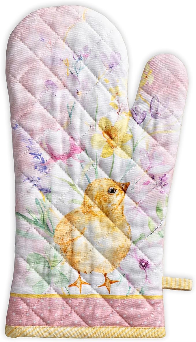 Maison d'Hermine Oven Gloves 100% Cotton Oven Mitt 7" x 13" with Loop Heat Resistant BBQ Cooking Gloves Baking Grilling Kitchen Hotel Home Farmhouse Spring Summer (Pack of 1, Easter Zest)