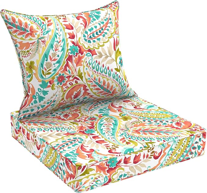 DYTXIII Outdoor Deep Seat Cushion Set, Water Repellent 22"x22" Patio Thick Cushions Replacement with Seat & Back Pillow for Patio Sofa, Wicker Chair, Couch - Pretty Paisley
