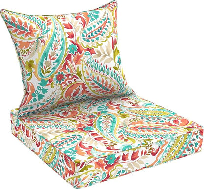 DYTXIII Outdoor Deep Seat Cushion Set, Water Repellent 22"x22" Patio Thick Cushions Replacement with Seat & Back Pillow for Patio Sofa, Wicker Chair, Couch - Pretty Paisley