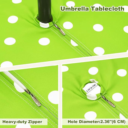 Poise3EHome Round Outdoor Tablecloth with Umbrella Hole and Zipper,Green Dot 70 Inch,Polyester SpillProof Washable Table Cloth for Spring Summer Patio Garden Poolside Picnic Camping BBQS