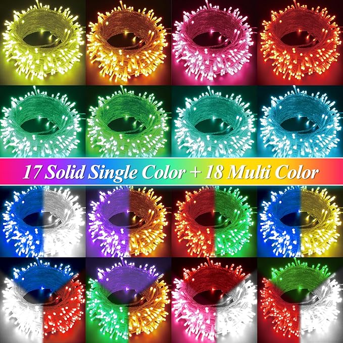 LitHome 33Ft 100 LED Color Changing Christmas String Lights, 35 Colors 9 Modes Red White and Blue Lights Outdoor with Remote, Dimmable 4th of July Light Plug in for Independence Day Xmas Tree Decor