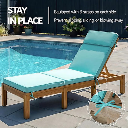 72 x 21 Inch Outdoor Chaise Lounge Cushions Set of 2 - Removable Cover, 4-Section Design, Water-Repellent & Fade-Resistant, 6 Tie Straps, Replacement for Patio & Pool Chairs - Light Blue
