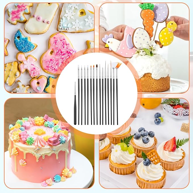 JJUNW 15 PCS Cake Decorating Brushes, Sugar Cookie Decorating Brushes Kit Food Safe Basting Brush Multifunctional Decorative Baking Supplies Candy Icing Pastry Brush for Bakers(Black)