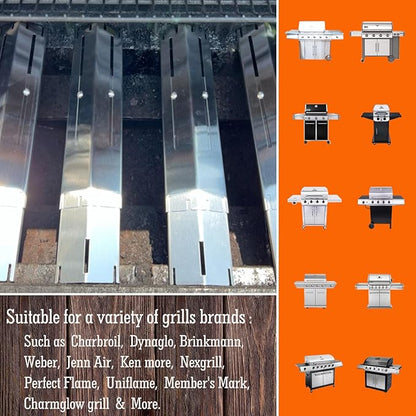 Universal Adjustable Grill Gurner Covers, Flavorizer Bar, Heat Tent, Heat Plate Shields, Flame Tamer for Gas Grill Replacement Parts, Extends 11.75" up to 21" L（4 Pcs