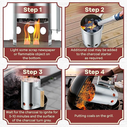 Portable Grill Charcoal with Charcoal Chimney Starter, Leonyo Small BBQ Charcoal Grill for Tabletop and BBQ Chimney Starter, Perfect for Charcoal Grill and BBQ, Sturdy and Easy to Use BBQ Grill Tool