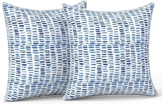 LVTXIII Pack of 2 Outdoor Throw Pillow Covers Accent Waterproof Pillow Covers ONLY, Patio Square Cushion Cases for Garden Balcony Couch Sofa Decoration 18x18 inch, Pebble Blue